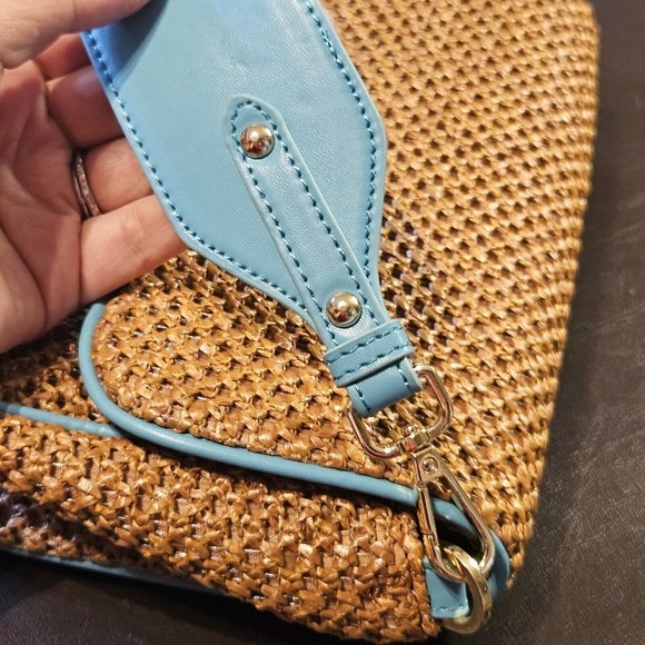 BNWoT never used Topshop Straw+Turquoise Patent Leather Shoulder Bag Purse RRP30 - Picture 6 of 16